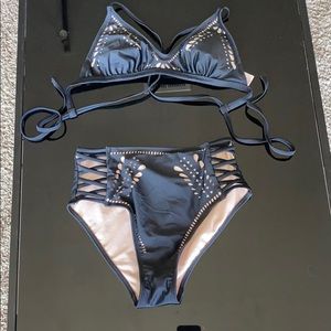 Black and Tan swim suit set